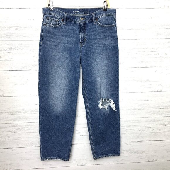 Old Navy Jeans Women's Mid Rise Boyfriend Loose Fit Distressed size 10 length 28 - Picture 1 of 8